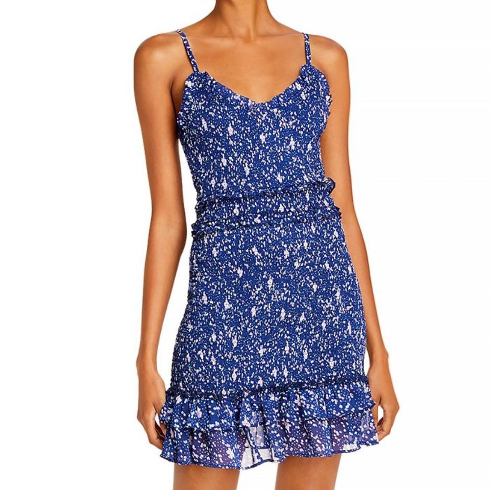 AQUA Abstract Dot Smocked Mini Dress